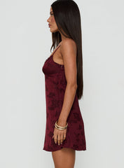 Had Me At Hello Lace Trim Mini Dress Burgundy
