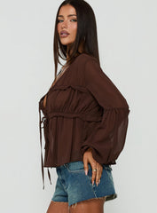 Chasing Sunsets Sheer Long Sleeve Top Chocolate