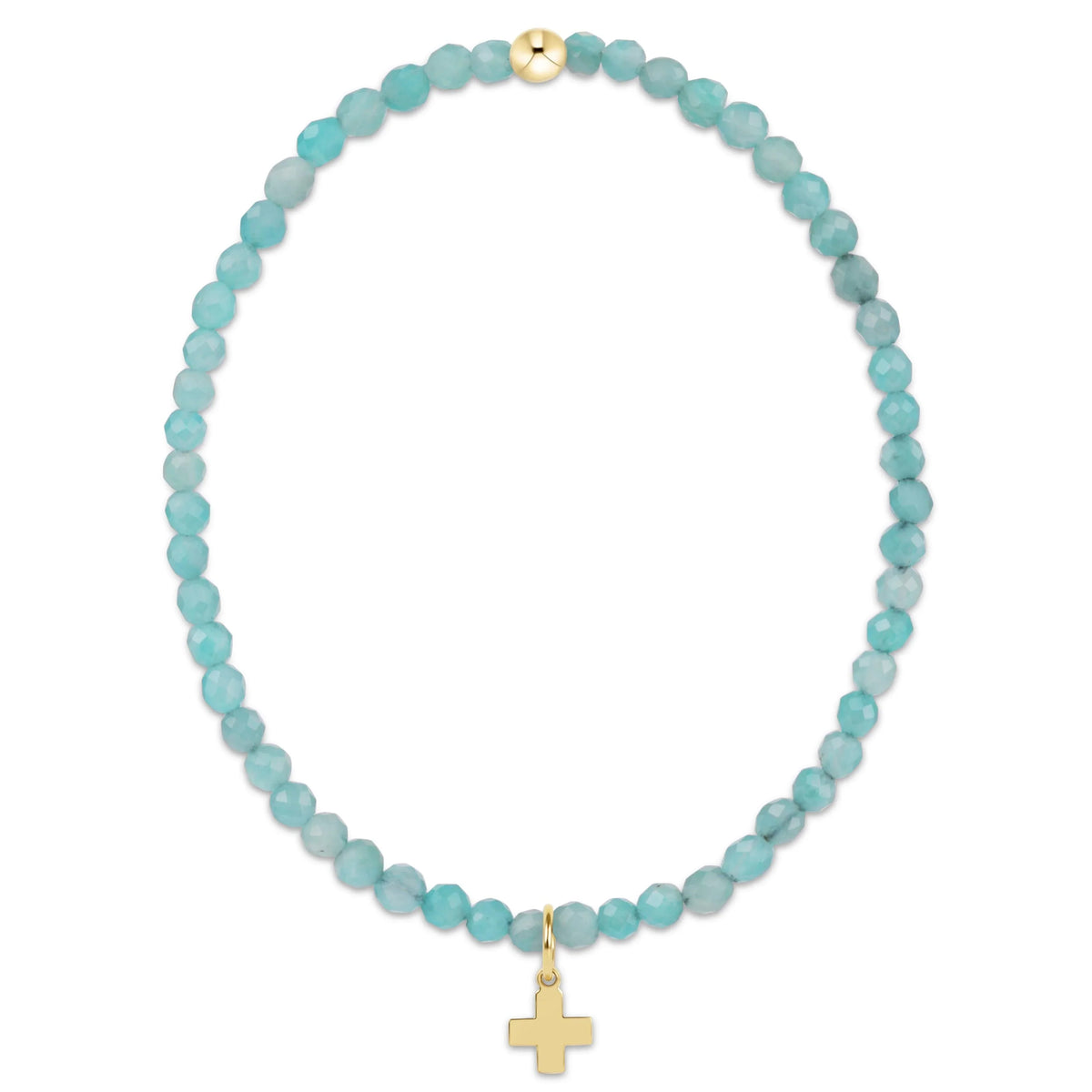 Classic Amazonite 3mm Bracelet - Signature Cross Gold Charm