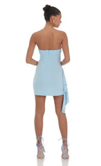 Strapless Ruched Tassel Dress in Blue