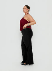 Yevina Eyelet Flare Pant Black Curve