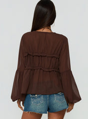 Chasing Sunsets Sheer Long Sleeve Top Chocolate