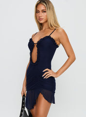 One Dance Asymmetrical Mini Dress Navy