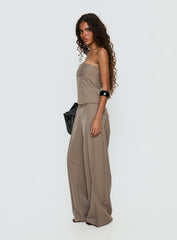 Madelle Mid Rise Straight Leg Pants Brown Pinstripe