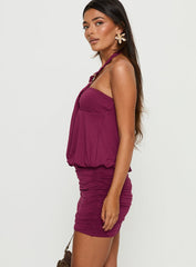 Nicolea Halter Hardware Mini Dress Plum