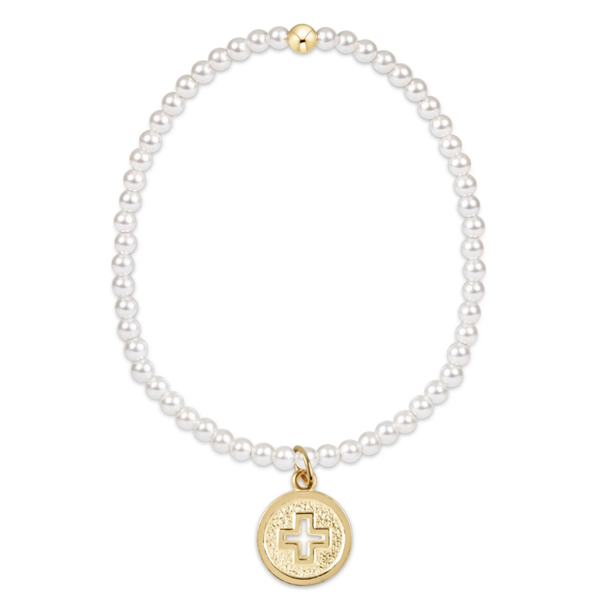 Classic Pearl 3mm Bracelet - Signature Cross Gold Disc