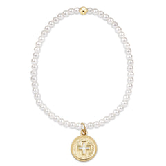 Classic Pearl 3mm Bracelet - Signature Cross Gold Disc