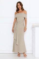Contemporary Vibe Off Shoulder Maxi Dress Sage