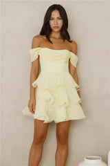 Pretty In The Sun Off Shoulder Mini Dress Yellow