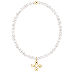Classic Pearl 3mm Bracelet - Signature Cross 4mm Beaded Gold Charm