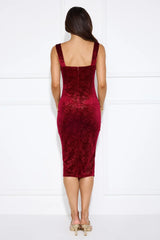 Dream Big Velvet Midi Dress Burgundy