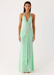 Miyah Halter Hardware Maxi Dress - Mint Blue
