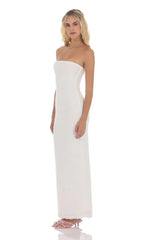 Roman Holiday Strapless Ruffle White Maxi Dress