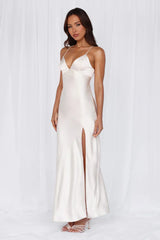 The Sophia Satin Maxi Dress Pearl