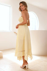 Visit The Moon Strapless Midi Dress Yellow