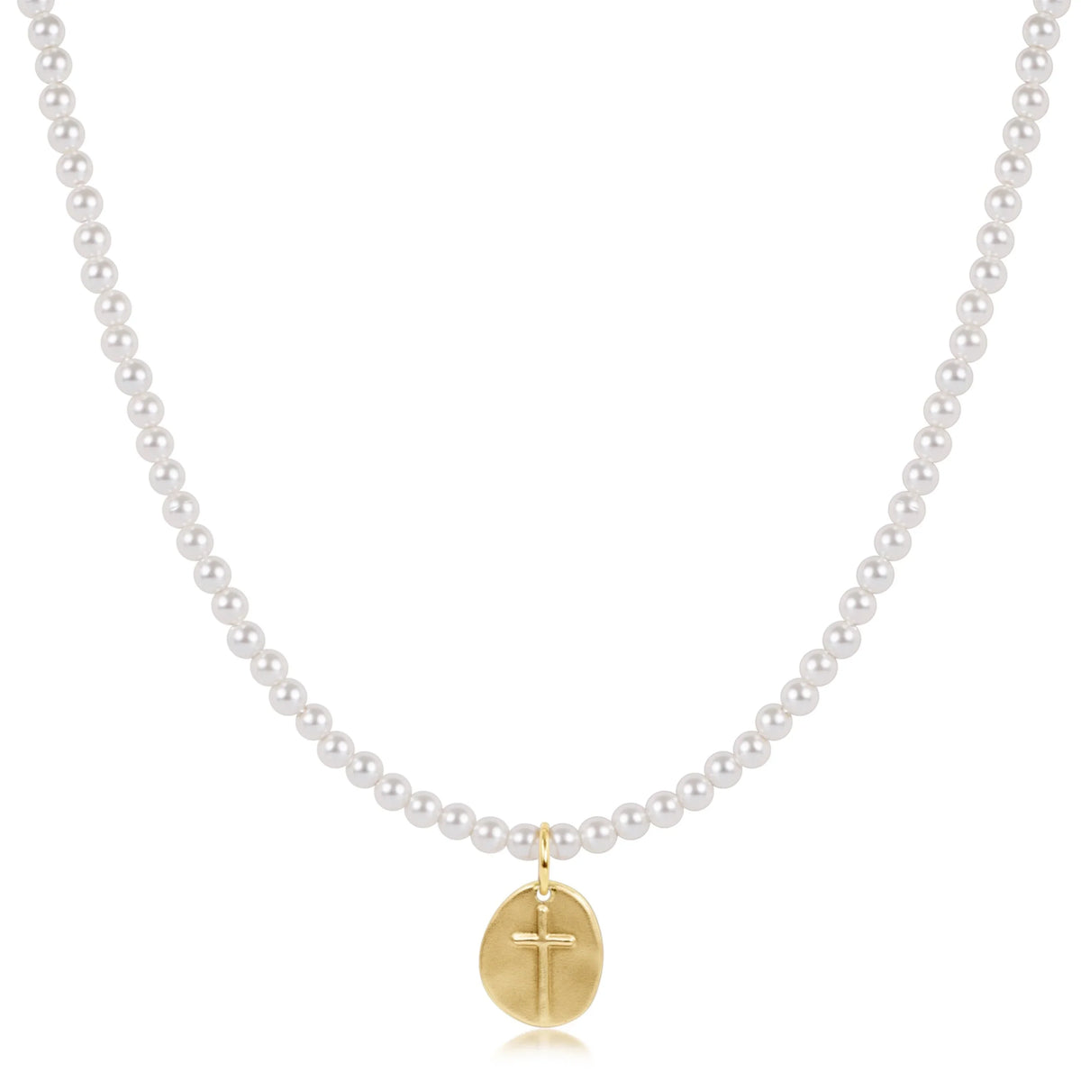 Choker Beaded - Classic Pearl 3mm - Inspire Small Gold Disc
