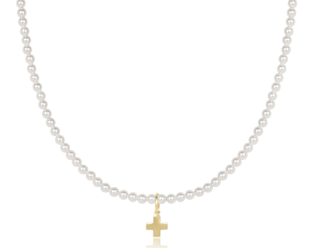 Choker Beaded - Classic Pearl 3mm - Signature Cross Gold Charm