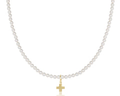 Choker Beaded - Classic Pearl 3mm - Signature Cross Gold Charm