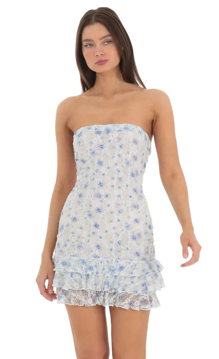 Ethereal Allure Floral Lace Strapless Bodycon Dress