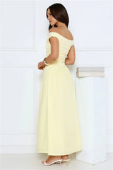 Camellia Charm Off Shoulder Maxi Dress Yellow