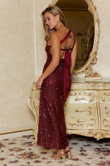 Glittering Gaze Sequin One Shoulder Maxi Dress Red