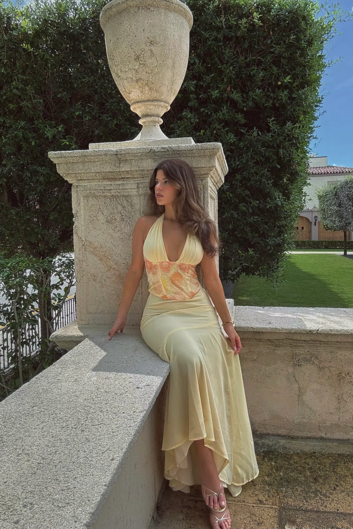 Silver Lining Love Halter Maxi Dress Yellow