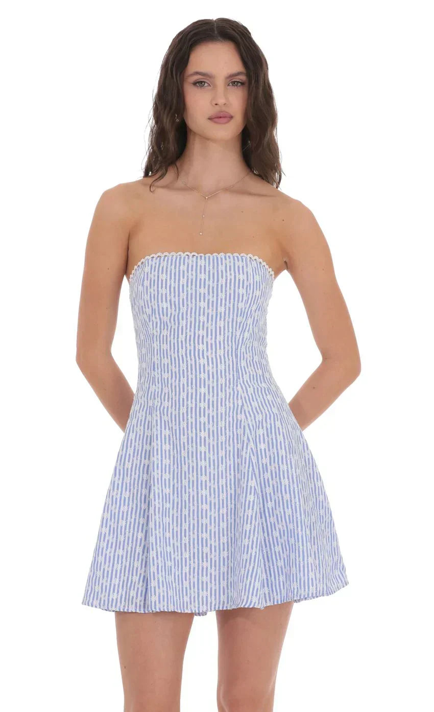 Amiens Coast Striped Floral Strapless Dress