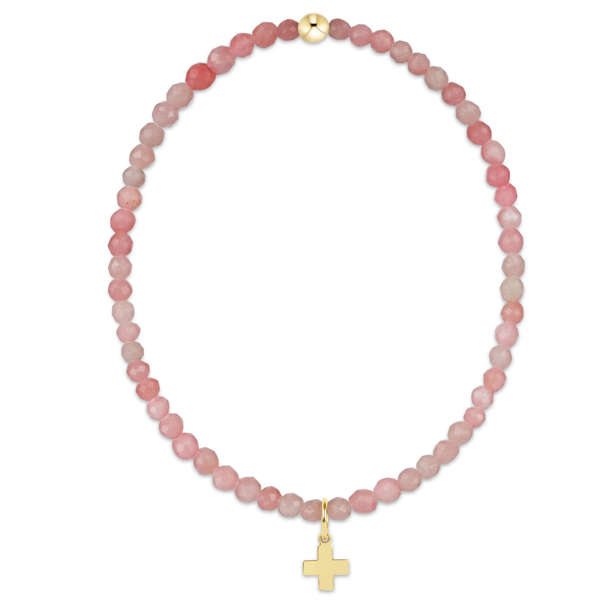 Classic Pink Opal 3mm Bracelet - Signature Cross Gold Charm
