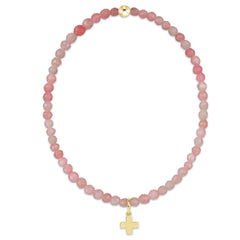 Classic Pink Opal 3mm Bracelet - Signature Cross Gold Charm