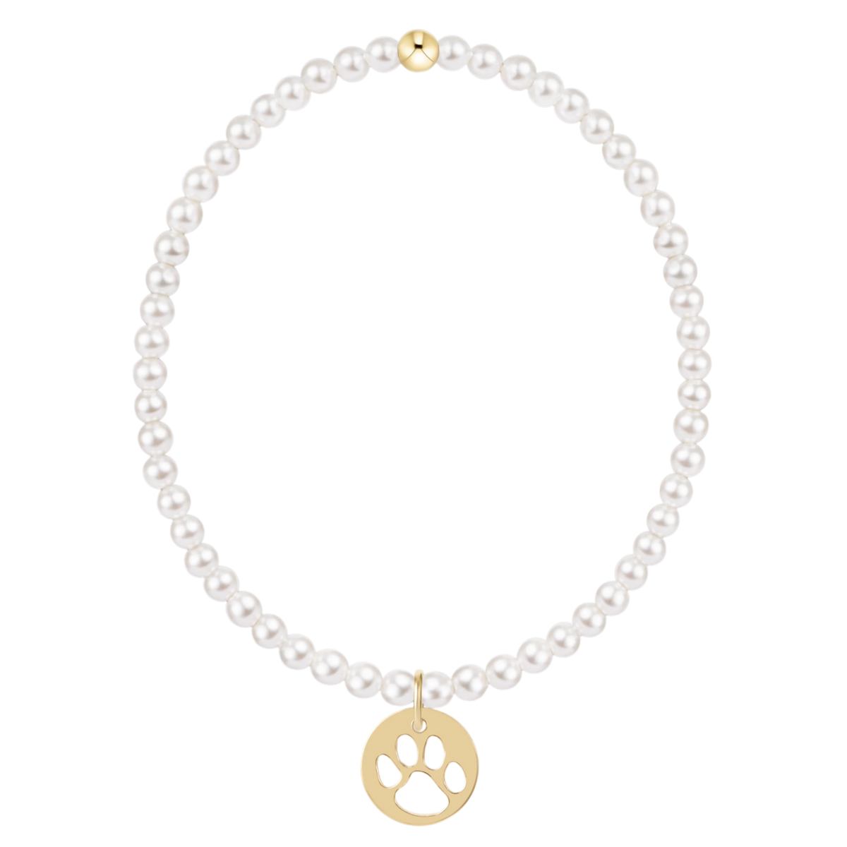 Classic Pearl 3mm Bracelet - Paw Print Gold Disc