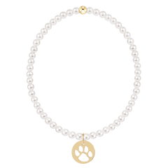Classic Pearl 3mm Bracelet - Paw Print Gold Disc