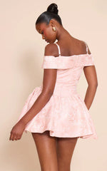Blush Jacquard Bardot Shift Dress