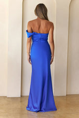 Sundrenched Chic Satin One Shoulder Maxi Dress Royal Blue