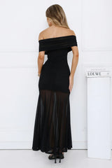 Lumière Off Shoulder Mesh Maxi Dress Black