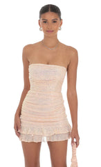 Sequin Ruched Bodycon Dress in Peachy Pink