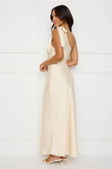 Night Of Distinction One Shoulder Satin Maxi Dress Champagne