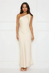 Night Of Distinction One Shoulder Satin Maxi Dress Champagne