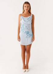 Lily Beaded Mini Dress - Pastel Blue
