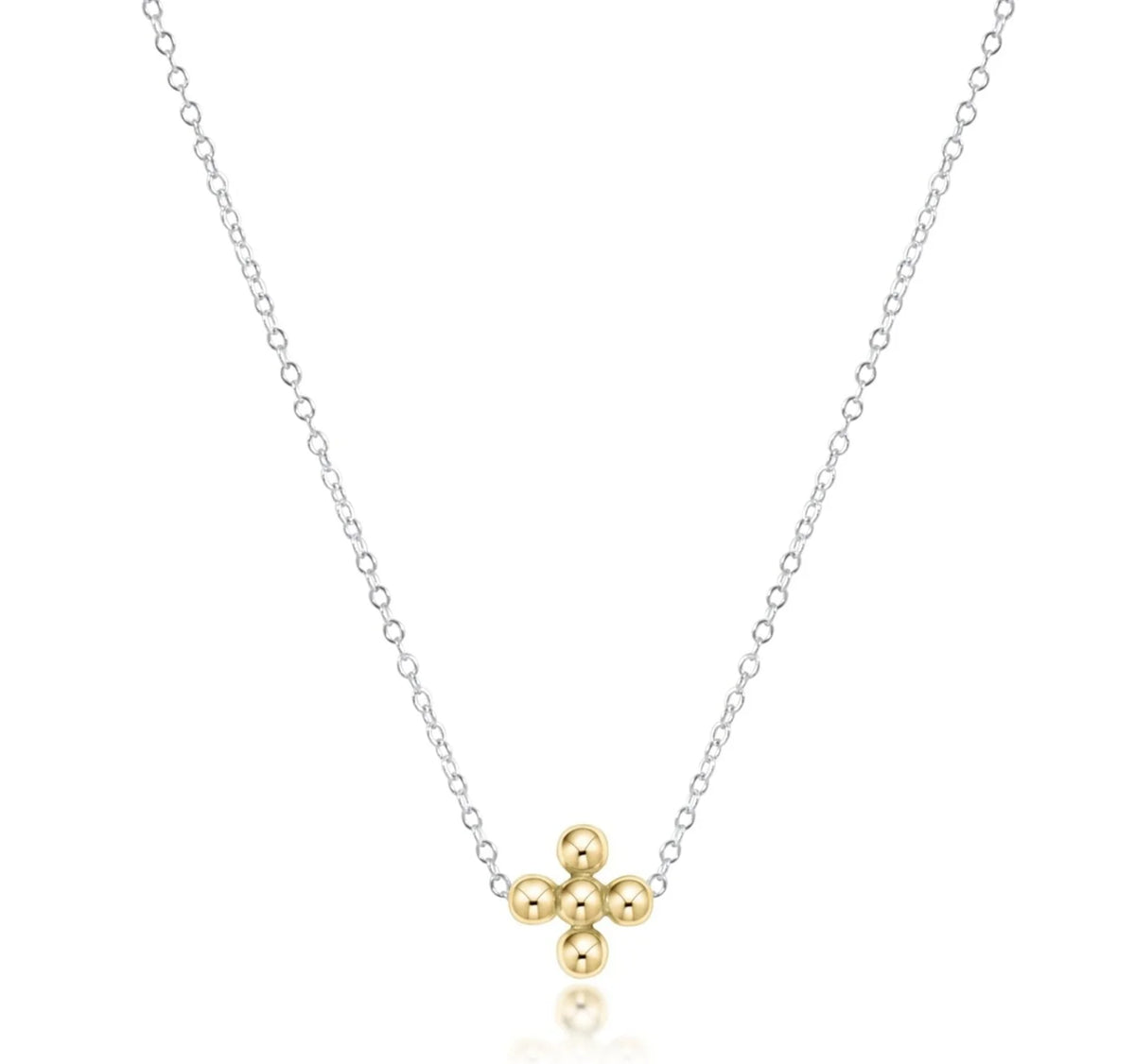 16" Necklace Mixed Metal - Signature Cross Beaded Gold 3mm