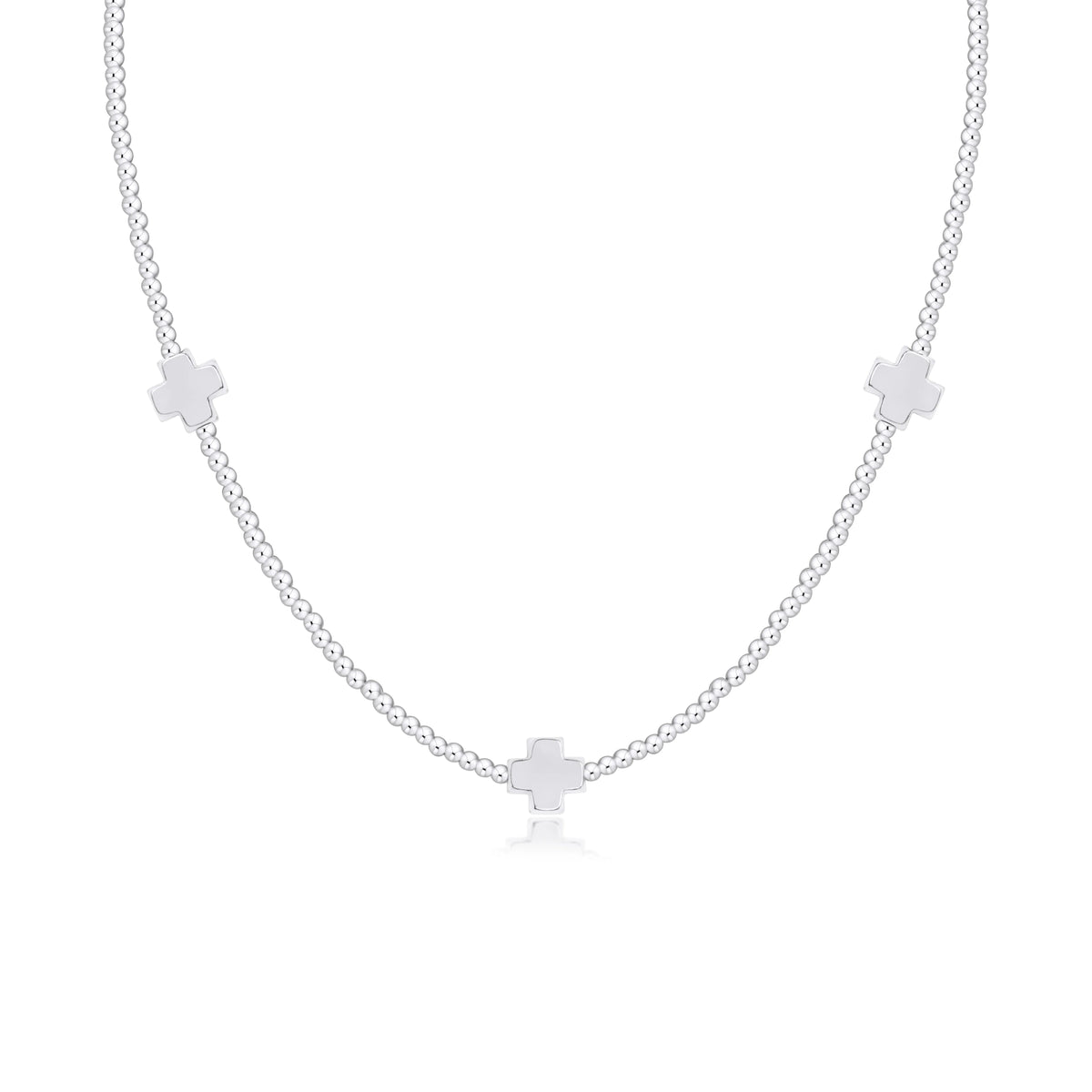 15" Choker Signature Cross Sterling Pattern 2mm Bead - Signature Cross Sterling