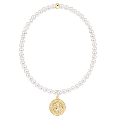 Classic Pearl 3mm Bracelet - Protection Gold Disc
