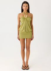 Marimae Halter Mini Dress - Green Olive